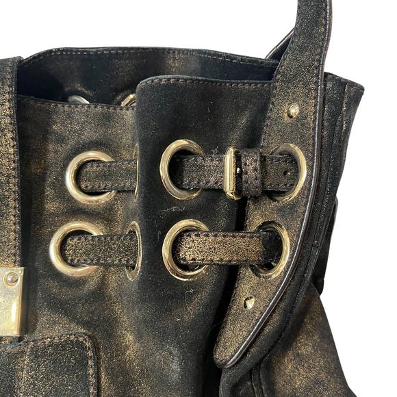 $1850 Jimmy Choo Black Bronze Suede Metallic Ramona Tote Shoulder Bag - Picture 4 of 15